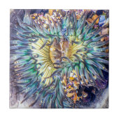 Blume Aqua & Gelbes Meer Anemone im Wasser Fliese (Vorderseite)