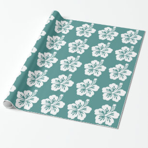 Blume aquamariner und weißer Hibiskus Geschenkpapier