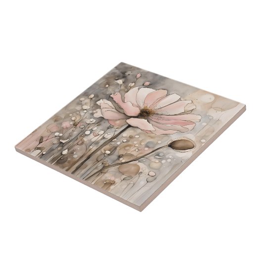 Blume Aquarell Abstrakt Beige Rosa Fliese (Seite)