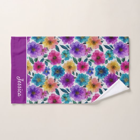 Blume Aquarell Blüten Farbenfrohe Blumenbezeichnun Badhandtuch Set (Handtuch)