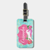 Blume Aquarell Einhorn Rosa Blauer Mädchenname Gepäckanhänger (Vorderseite vertikal)