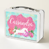 Blume Aquarell Einhorn Rosa Blauer Mädchenname Metall Brotdose (Rückseite)