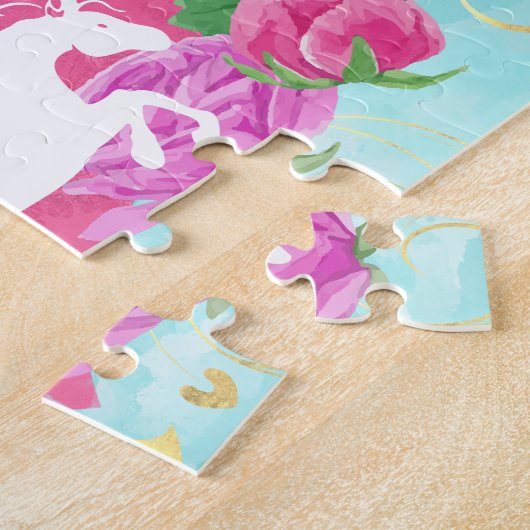 Blume Aquarell Einhorn Rosa Blauer Mädchenname Puzzle (Seite)