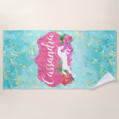 Blume Aquarell Einhorn Rosa Blauer Mädchenname Strandtuch (Vorderseite)