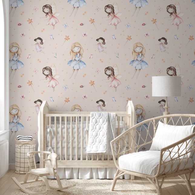 Blume Aquarell Fairy Peach Mairytale Kinderzimmer Tapete (Kinder)