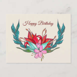 Blume Aquarell Happy Geburtstag Zeichnend Postkarte