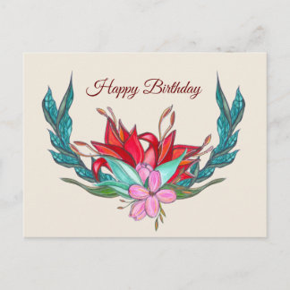 Blume Aquarell Happy Geburtstag Zeichnend Postkarte
