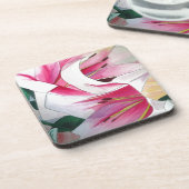 Blume Aquarell Originale Kunst in Weiß und Rosa Untersetzer (Linke Seite)