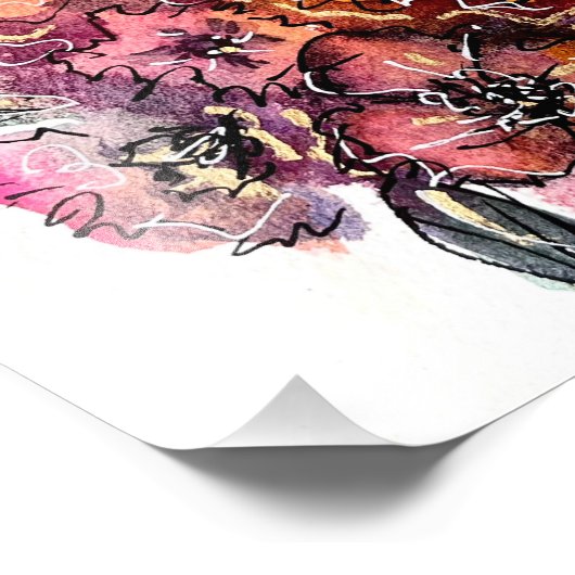 Blume Aquarell Rosa, Orange und Magenta Fotodruck (Ecke)