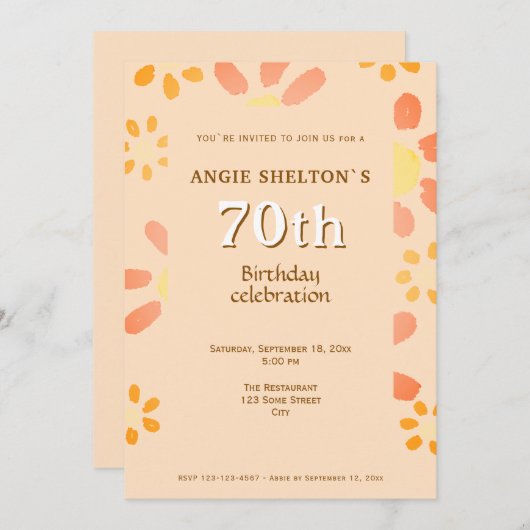 Blume Aquarellblume 70. Geburtstagsparty Einladung (Vorne/Hinten)