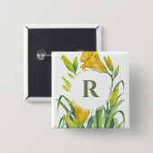 Blume Aquarellgelbe Lilien Button (Vorne & Hinten)