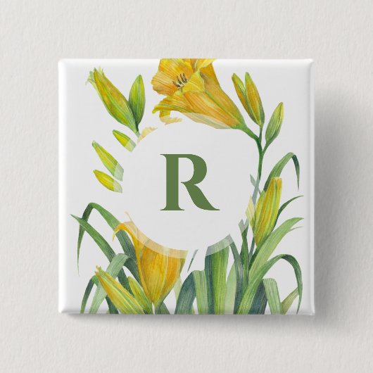 Blume Aquarellgelbe Lilien Button (Vorderseite)