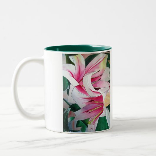 Blume Aquarellmalerei Zweifarbige Tasse (Links)