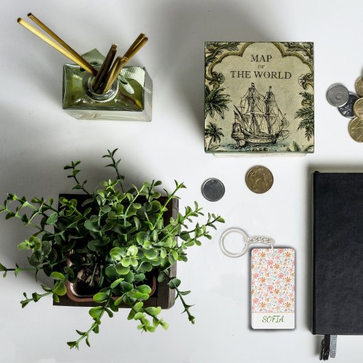 Blume Aquarellmuster Name gelb orange Schlüsselanhänger