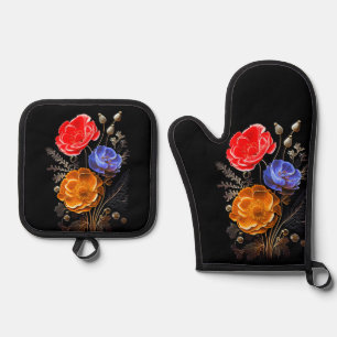 Blume armenischer Ofen-Mitt und Pottbesitzer Ofenhandschuh & Topflappen-Set
