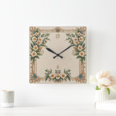 Blume Art Deco Quadratische Wanduhr (Zuhause)