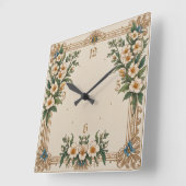 Blume Art Deco Quadratische Wanduhr (Winkel)