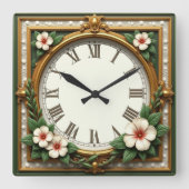 Blume Art Deco Quadratische Wanduhr (Vorderseite)
