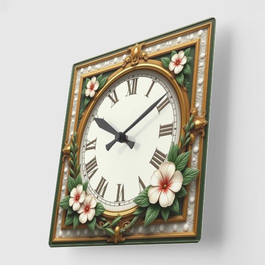 Blume Art Deco Quadratische Wanduhr (Winkel)