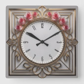 Blume Art Deco Quadratische Wanduhr (Vorderseite)