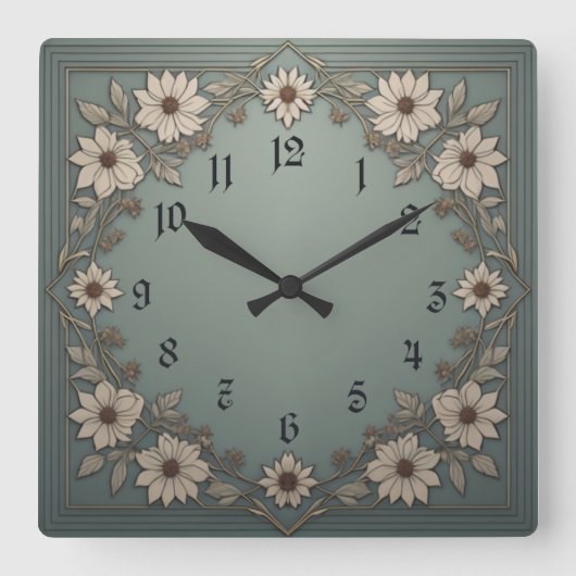 Blume Art Deco Quadratische Wanduhr (Vorderseite)