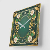 Blume Art Deco Quadratische Wanduhr (Winkel)
