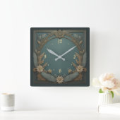 Blume Art Deco Quadratische Wanduhr (Zuhause)