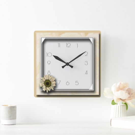 Blume Art Deko Quadratische Wanduhr (Zuhause)