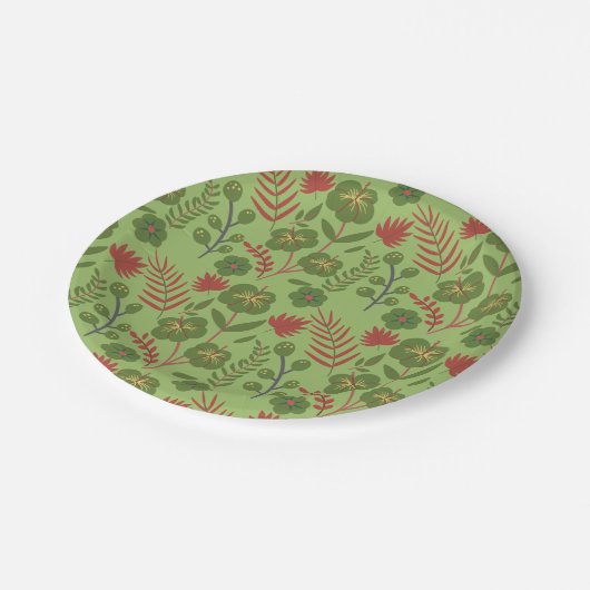 Blume, Ast, Blatt, nahtlos, grün, blumenreich Pappteller (Schrägansicht)