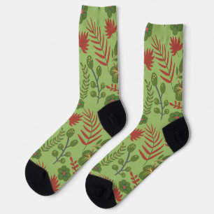 Blume, Ast, Blatt, nahtlos, grün, blumenreich Socken