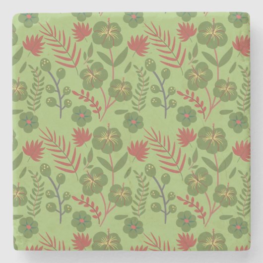 Blume, Ast, Blatt, nahtlos, grün, blumenreich Steinuntersetzer (Vorderseite)