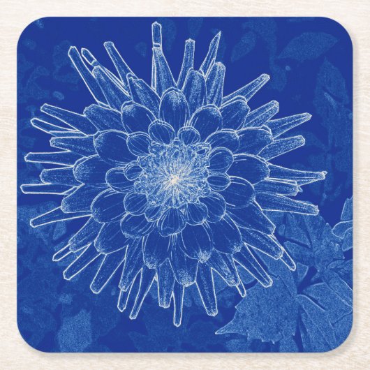 Blume auf blau rechteckiger pappuntersetzer (Vorderseite)
