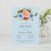 Blume auf Blue Polka Dots Boy Baby Shower lädt ein (Stehend Vorderseite)