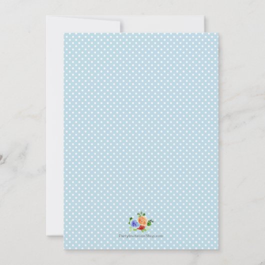 Blume auf Blue Polka Dots Boy Baby Shower lädt ein (Rückseite)