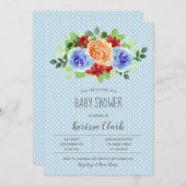 Blume auf Blue Polka Dots Boy Baby Shower lädt ein (Vorne/Hinten)