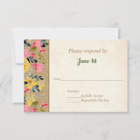 Blume auf Burlap-Hochzeitsreise-UAWG Einladung (Vorderseite)