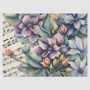 Blume auf Decoupage von Notenblättern Seidenpapier