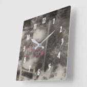 Blume auf dem alten Holzstuhl Quadratische Wanduhr (Winkel)