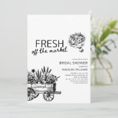 Blume auf dem Bauernmarkt Schwarz und Weiß Einladung (Stehend Vorderseite)