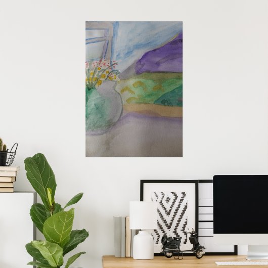 Blume auf dem Windows Poster (Heimbüro)