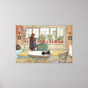 Blume auf dem Windows von einer Zuhause Carl Larss Leinwanddruck