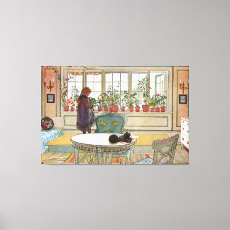 Blume auf dem Windows von einer Zuhause Carl Larss Leinwanddruck