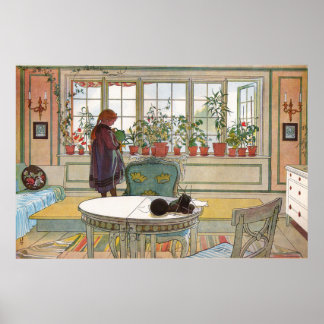 Blume auf dem Windows von einer Zuhause Carl Larss Poster