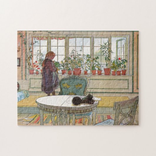Blume auf dem Windows von einer Zuhause Carl Larss Puzzle (Horizontal)