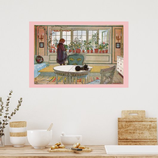 Blume auf der Fensterbank Larsson Canvas Print Poster (Küche)