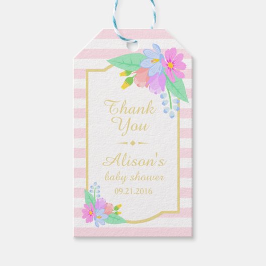 Blume auf der Pink Baby Dusche Danke, dass Sie das Geschenkanhänger (Vorderseite)