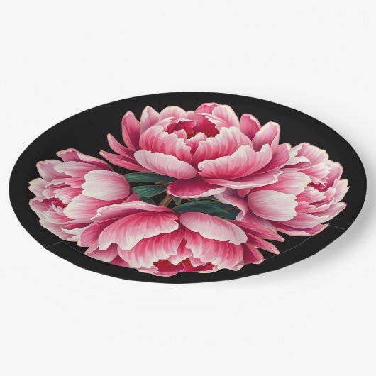 Blume auf der schwarzen Papierplatte Pappteller (Schrägansicht)