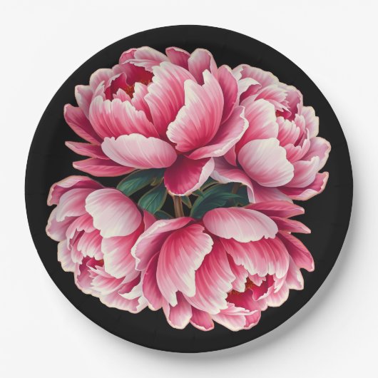 Blume auf der schwarzen Papierplatte Pappteller (Vorderseite)