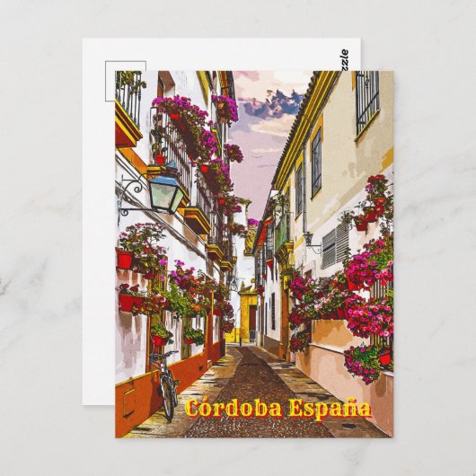 Blume auf der Straße. Córdoba, Andalusien, Spanien Postkarte (Vorne/Hinten)