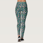 Blume auf dunkelgrünem Hintergrund Muster Leggings (Rückseite)
